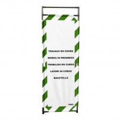 Barrière Travo Viso INOX - 1 panneau - Logo TRAVAUX EN COURS - Vert-Blanc L 570 x H 1800 mm