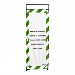Barrière Travo Viso INOX - 1 panneau - Logo TRAVAUX EN COURS - Vert-Blanc L 570 x H 1800 mm
