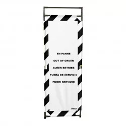 Barrière Travo Viso INOX - 1 panneau - Logo EN PANNE - Noir-Blanc L 570 x H 1800 mm