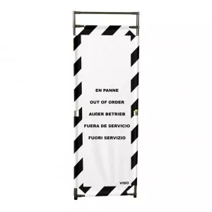 Barrière Travo Viso INOX - 1 panneau - Logo EN PANNE - Noir-Blanc L 570 x H 1800 mm