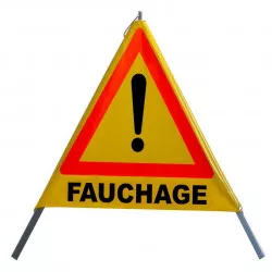 Tripode pliable Viso pour signalisation temporaire DANGER FAUCHAGE - Jaune-Noir-Rouge