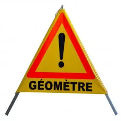 Tripode pliable Viso pour signalisation temporaire DANGER GEOMETRE - Jaune-Noir-Rouge