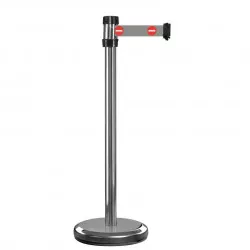 Poteau chromé RS2 Viso - sangle 2 m - grise + Logo ENTREE INTERDITE
