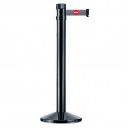 Poteau noir RS4 Viso - sangle 4 m environ grise + Logo ENTREE INTERDITE - larg. 50 mm