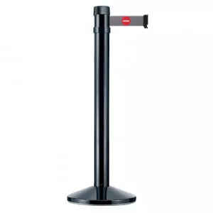Poteau noir RS4 Viso - sangle 4 m environ grise + Logo ENTREE INTERDITE - larg. 50 mm