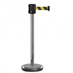 Poteau chromé RX2 Viso - boitier étanche sangle noir-jaune - Long. 2 m - Larg. 5 cm