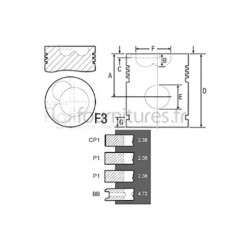 Piston avec segments +0.020''- 0.51 mm Bepco 20/32-82B pour tracteur