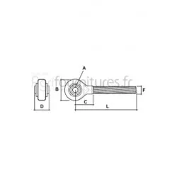 Rotule avec tige filetée cat. 3/31.8 - m 36 x 3 / lh - l270 barre poussée Bepco 68/8107-233