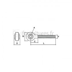 Rotule avec tige filetée cat. 2/25.4 - m 30 x 3 / lh - l220 barre poussée Bepco 68/8107-221