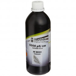 Solution d'étalonnage de conductivité Hanna Instruments, 5,00 mS-cm, bouteille FDA 500 mL