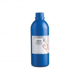 Solution d'étalonnage Hanna Instruments, conductivité à 84 micro-seconde-cm, flacon bleu 500 mL, certificat d'analyse