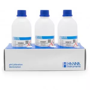 Kit solutions Hanna Instruments avec solutions tampons 4,01, 7,01, 10,01 pH, 500 mL de chaque