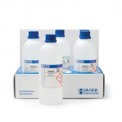 Kit solutions tampons Hanna Instruments, pH 4,01, 7,01 et 10,01, sol. de nettoyage, sol. de conservation, 500 mL