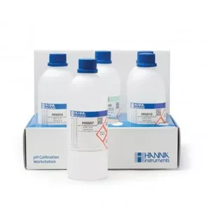Kit solutions tampons Hanna Instruments, pH 4,01, 7,01 et 10,01, sol. de nettoyage, sol. de conservation, 500 mL
