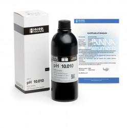 Solution tampon Hanna Instruments, pH 10,010, ±0,002 pH, certificat d'analyse, bouteille 500 mL