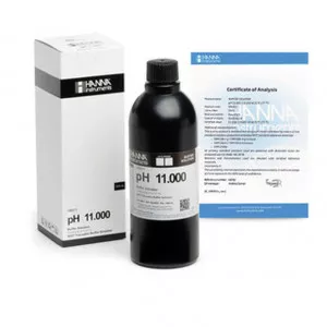 Solution tampon Hanna Instruments, pH 11,000, ±0,002 pH, certificat d'analyse, bouteille 500 mL