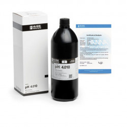Solution tampon Hanna Instruments, pH 4,010, ±0,002 pH, certificat d'analyse, bouteille 500 ml