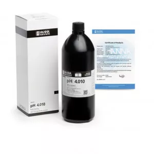 Solution tampon Hanna Instruments, pH 4,010, ±0,002 pH, certificat d'analyse, bouteille 500 ml