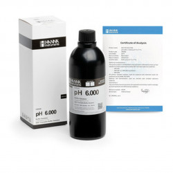 Solution tampon Hanna Instruments, pH 6,000, ±0,002 pH, certificat d'analyse, bouteille 500 mL