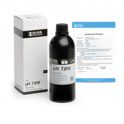 Solution tampon Hanna Instruments, pH 7,010, ±0,002 pH, certificat d'analyse, bouteille 500 mL