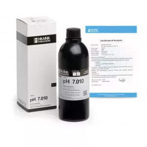 Solution tampon Hanna Instruments, pH 7,010, ±0,002 pH, certificat d'analyse, bouteille 500 mL