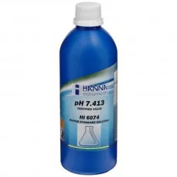 Solution tampon Hanna Instruments, pH 7,400, ±0,002 pH, certificat d'analyse, bouteille 500 mL