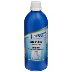 Solution tampon Hanna Instruments, pH 7,400, ±0,002 pH, certificat d'analyse, bouteille 500 mL
