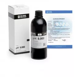 Solution tampon Hanna Instruments, pH 8,000, ±0,002 pH, certificat d'analyse, bouteille 500 mL