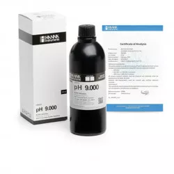 Solution tampon Hanna Instruments, pH 9,000, ±0,002 pH, certificat d'analyse, bouteille 500 mL