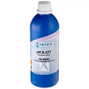 Solution tampon Hanna Instruments, pH 9,177, ±0,002 pH, certificat d'analyse, bouteille 500 mL