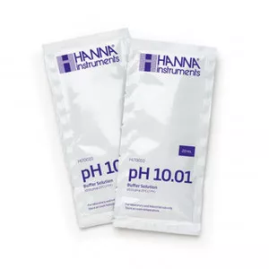 Solution tampon Hanna Instruments, pH 10,01, certificat d'analyse, 25 sachets 20 mL
