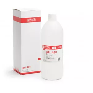 Solution tampon Hanna Instruments, pH 4,01, coloration rouge, bouteille 1 L