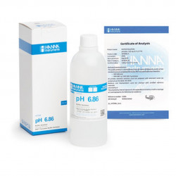 Solution tampon Hanna Instruments, pH 6,86, certificat d'analyse, bouteille 500 mL