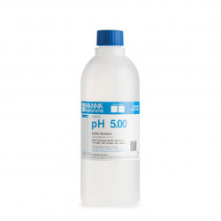 Solution tampon colorée Hanna Instruments, pH 5,00, ±0,01 pH, certificat d'analyse, bouteille 500 mL