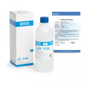 Solution tampon Hanna Instruments, pH 11,00, ±0,01 pH, certificat d'analyse, bouteille 500 mL