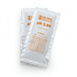 Solution tampon Hanna Instruments, pH 2,00, ±0,01 pH, certificat d'analyse, 25 sachets 20 mL