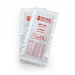 Solution tampon Hanna Instruments, pH 4,01, ±0,01 pH, certificat d'analyse, 25 sachets 20 mL