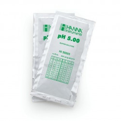 Solution tampon Hanna Instruments, pH 5,00, ±0,01 pH, certificat d'analyse, 25 sachets 20 mL