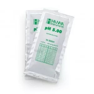 Solution tampon Hanna Instruments, pH 5,00, ±0,01 pH, certificat d'analyse, 25 sachets 20 mL