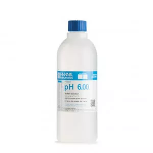 Solution tampon Hanna Instruments, pH 6,00, ±0,01 pH, certificat d'analyse, bouteille 500 mL