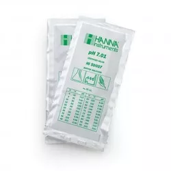 Solution tampon Hanna Instruments, pH 7,01, ±0,01 pH, certificat d'analyse, 25 sachets 20 mL