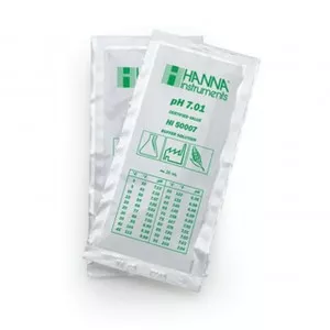 Solution tampon Hanna Instruments, pH 7,01, ±0,01 pH, certificat d'analyse, 25 sachets 20 mL