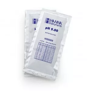 Solution tampon Hanna Instruments, pH 9,00, ±0,01 pH, certificat d'analyse, 25 sachets 20 mL