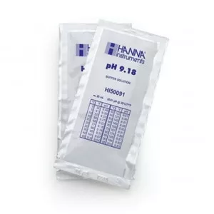 Solution tampon Hanna Instruments, pH 9,18, ±0,01 pH, certificat d'analyse, 25 sachets 20 mL