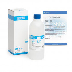 Solution tampon Hanna Instruments, pH 9,18, ±0,01 pH, certificat d'analyse, bouteille 500 mL
