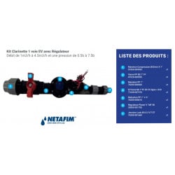 Kit Clarinette Netafim 1 voie EV avec régulateur - Droit ou en ligne