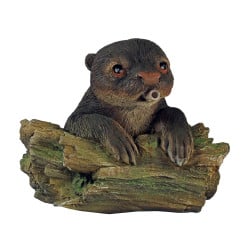 Gargouille flottante Loutre sur son tronc d'arbre Ubbink - H19 x 22 x 21 cm