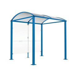 Abri vélos Voûte "M" Procity, initial avec bardages de fond en verre - Pieds fixes/platines - Bleu gentiane