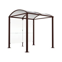 Abri vélos Voûte "M" Procity, initial avec bardages de fond en verre - Pieds fixes/platines - Brun chocolat