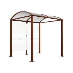 Abri vélos Voûte "M" Procity, initial avec bardages de fond en verre - Pieds fixes/platines - Apsect Corten